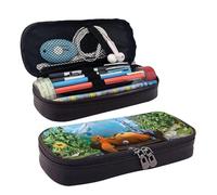 YINGD Jungle Grizzy & The Lemmings - Trousse à crayons en cuir marron pour fournitures scolaires et de bureau pour enfants et adolescents, Noir , 21x10.5x5cm, Organiseur de sac
