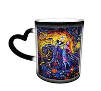 YINGD Tasse à café personnalisée à changement de couleur pour homme et femme The Before Christmas Jack et Sally Tasse sensible à la chaleur Cadeau en céramique 355 ml