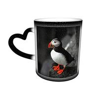 YINGD Tasse en céramique Atlantique Macareux Oiseau Bec assis Rock Tasse à café humoristique Changement de couleur Tasse de voyage en céramique sensible à la chaleur Tasse 330 ml