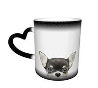 YINGD Tasse en céramique Chihuahua avec peinture originale, tasse à café amusante changeant de couleur, tasse de voyage en céramique sensible à la chaleur, taille unique