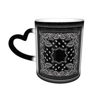 YINGD Tasse en céramique motif bandana noir et blanc - Tasse de voyage amusante - Tasse de voyage en céramique sensible à la chaleur - Taille unique