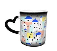 YINGD Tasse en céramique Santorini Architecture Tasse à café humoristique changeant de couleur Tasse en céramique sensible à la chaleur