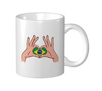 YINGD Tasses à café avec drapeau en forme de cœur du Brésil en céramique blanche pour la maison, le bureau, les voyages