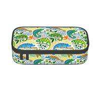 YINGD Trousse à crayons avec motif caméléon et plantes tropicales - Petit sac de rangement pour stylos, papeterie - S, couleur, 21.00cm*10.5cm*5.00cm, Ensemble cartable