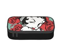 YINGD Trousse à crayons Betty Boop - Grande capacité - Fournitures de bureau - Jolie pochette de maquillage pour garçons et filles, Noir , 21x10.5x5cm, Organiseur de sac