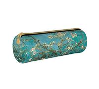 YINGD Van Gogh Trousse cylindrique en cuir avec motif fleur d'amandier et arbre - Capacité moyenne - Stylo B, couleur, 7.7cm*7.7cm*20.5cm, Ensemble cartable