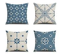 Yingeen Lot de 4 Housses de Coussins 40x40cm Bleu Beige Hiver Coussin Canape Decoration Soft Carré Taie Oreiller Housse Coussin Canapé Lit pour Chambres Deco J-3422