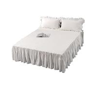 Yinghesheng Matelassé Épaissir Jupe de Lit avec à Volants Enveloppant Couvre Sommier Lit Anti-poussière Anti-Glisse Cache Sommiers pour Chambre à Coucher Dortoir,Blanc,140x200cm+40cm