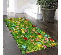 Yinghesheng Tapis Cuisine Long Lavable Antiderapant 50x100cm,Moderne Motifs Floraux 3D Multicolores Tapis Rectangle pour Cuisine Couloir Passage Chambre,Green Grass