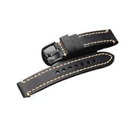YINGO Bracelet En Cuir De Vache Noir Marron Brossé Vintage 18mm 20mm 21mm 22mm 23mm 24mm 26mm Bracelet En Cuir De Cheval Fou Souple(Black black buckle,22mm)