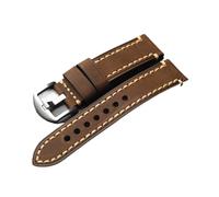 YINGO Bracelet En Cuir De Vache Noir Marron Brossé Vintage 18mm 20mm 21mm 22mm 23mm 24mm 26mm Bracelet En Cuir De Cheval Fou Souple(Brown sliver buckle,24mm)