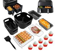 YINGRACE Air Fryer Accessoires pour Philips Airfryer Dual Basket 3000 Series NA350, 5000 Series NA550, 8 Pièces avec Moule en Silicone, Grille, Moules à Pain, Moule à Muffins
