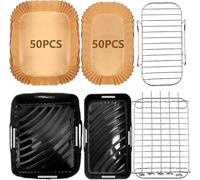 YINGRACE Dual Air Fryer Accessoires pour Moulinex EY9018 5,2/3,1 L, Cecotec Cecofry DuoSize 9L 5,5/3,5L, Deux tailles Dual tiroirs, 6PCS avec moule en silicone, grille, papier sulfurisé pour Airfryer