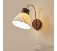 Yingtuwinh Applique Murale Moderne en Bois du Milieu du siècle avec Interrupteur à Tirette, Applique Murale en Verre Laiteux, col de Cygne, Lampe Murale Vintage dorée Antique pour Chevet, Salon, cône