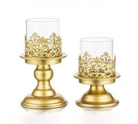 Yingtuwinh Bougeoir RéTro en Fer De Style EuropéEn, avec Couvercle en Verre Coupe-Vent, DîNer Aux Chandelles, Bougeoir pour Lampe à Vent De Centre De Table, Noir, Blanc, Or, 2 PièCes