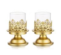 Yingtuwinh Bougeoir RéTro en Fer De Style EuropéEn, avec Couvercle en Verre Coupe-Vent, DîNer Aux Chandelles, Bougeoir pour Lampe à Vent De Centre De Table, Noir, Blanc, Or, 2 PièCes