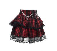 YINGWIN Jupe Gothique de Rue Sexy en Bandage avec Volants Superposés pour Femme, Jupe Taille Haute à Nouer, A-Line, Mini Jupe Plissé, écossais rouge, S