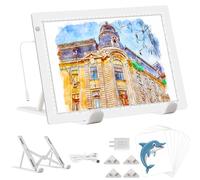 YINGWOND Tablette Lumineuse B4 pour la peinture au diamant, bloc lumineux dimmable avec support, chargeur EU Plug, 3 luminosités ajustables, jusqu'à 8000 LUX Lightpad avec USB pour le dessin