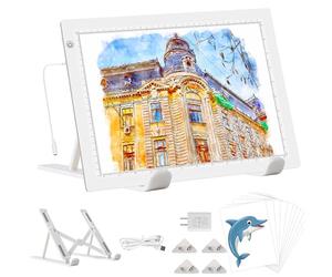 YINGWOND Tablette Lumineuse B4 pour la peinture au diamant, bloc lumineux dimmable avec support, chargeur EU Plug, 3 luminosités ajustables, jusqu'à 8000 LUX Lightpad avec USB pour le dessin