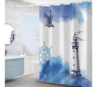 YINGYINGGUAI Rideau de Douche 120 x 200 Blanc Bleu Rideau Douche avec 12 Crochets, Rideau de Douche Anti Moisissure, Imperméable Tissu Petite Rideau de Douche pour Baignoire et Salle de Bains océan
