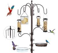 YINGYM Station d'alimentation à 6 Crochets pour Oiseaux Sauvages, kit Multi-mangeoires en Acier avec 4 mangeoires, Bain d'oiseaux et Plateau en Maille, 238,6 cm