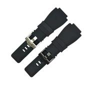 YingYou Bracelet De Montre En Caoutchouc Souple Compatible Avec La Série Bell & Ross BR-01 BR-03, Bouche Convexe Noire 24 X 35 Mm, Boucle Ardillon, Bracelet De Rechange(Black,24X35MM_SILVER BUCKLE)