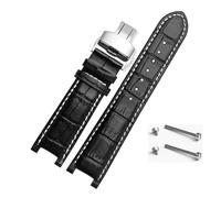 YingYou Bracelet De Montre En Cuir Cranté, 20x11mm, 22x13mm, Compatible Avec GC Guess Passa, Chaîne De Montre Étanche En Cuir Véritable For Hommes Et Femmes(Black-white-silver,20x11mm)