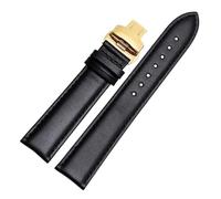 YingYou Bracelet De Montre En Cuir De Veau Véritable Lisse 18 Mm, 19 Mm, 20 Mm, 21 Mm, 22 Mm, 23 Lanières Souples, Boucle Papillon Automatique, Bracelet De Montre D'affaires(Black-golden Folding,18mm)