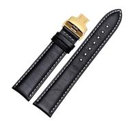 YingYou Bracelet De Montre En Cuir De Veau Véritable Lisse 18 Mm, 19 Mm, 20 Mm, 21 Mm, 22 Mm, 23 Lanières Souples, Boucle Papillon Automatique, Bracelet De Montre D'affaires(Black w golden Fold,20mm)