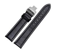 YingYou Bracelet De Montre En Cuir De Veau Véritable Lisse 18 Mm, 19 Mm, 20 Mm, 21 Mm, 22 Mm, 23 Lanières Souples, Boucle Papillon Automatique, Bracelet De Montre D'affaires(Black w steel Fold,21mm)