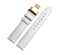 YingYou Bracelet de montre en cuir véritable for femme, 10 mm, 12 mm, 14 mm, 15 mm, 16 mm, 18 mm, blanc, rouge, rose, for Casio Tissot, accessoires(White gold Folding,18mm)