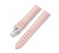 YingYou Bracelet De Montre En Cuir Véritable For Homme Et Femme, 12, 14, 16, 18, 20, 22, 24 Mm, Avec Boucle Papillon Et Épingles(Pink,16mm)