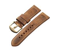 YingYou Bracelet en cuir italien haut de gamme fait à la main 20MM 22MM 24MM boucle en cuivre pur vintage, bracelet de style robuste for homme marron(Brass buckle,24mm)