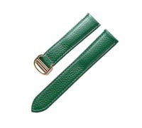 YingYou Ceinture Bracelet De Montre En Cuir Litchi Ceinture En Cuir Souple For Homme Bracelet For Femme Compatible Avec Cartier Tank London Blue Watch Accessoires(Green gold buckle,15mm)