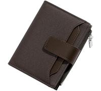 YINHEXI Petit portefeuille pour femme, portefeuille pour femme avec imitation toile, cuir PU, poche zippée à deux volets, porte-cartes, portefeuille avec fenêtre pour carte d'identité, Café,