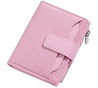 YINHEXI Petit portefeuille pour femme, portefeuille pour femme avec imitation toile, cuir PU, poche zippée à deux volets, porte-cartes, portefeuille avec fenêtre pour carte d'identité, rose,