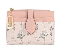 YINHEXI Portefeuille pour femme, compact et petit avec blocage RFID, porte-cartes en cuir synthétique, mini sac à main avec poche pour pièces de monnaie pour femmes, filles, Rose feuille, Minimaliste