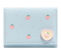 YINHEXI Portefeuille pour femme, petit portefeuille compact à trois volets en cuir synthétique avec blocage RFID, porte-cartes pour femme avec poche pour pièces de monnaie, Pêche bleue, Twee
