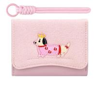 YINHEXI Portefeuilles pour filles - Petit portefeuille avec porte-clés - Esthétique - Avec fenêtre pour carte d'identité - Pour femme, Chien rose, Trois volets