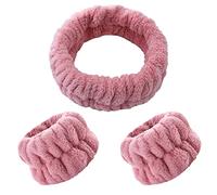 Yinhing Bandeau en Peluche avec Sangles Poignets Blanc Élastique Doux | 1 bandeau en peluche 2 dragonnes en tissu élastique doux s\'adapte aux tailles, idéal pour laver le maquillage du visage,