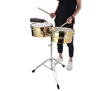 Yinhing Big Timbale Set de [Nom de marque] Instrument à Percussion Latine avec Support de Cloche de Vache Ensemble Complet de 2 pour Musiciens Débutants et Professionnels (GOLD)