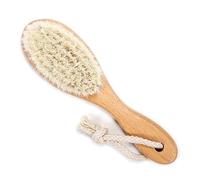 Yinhing Brosse à Cheveux en Bois pour bébé, Brosse de Massage du Cuir Chevelu en Laine Ultra Douce pour Soins des Berceaux des Nouveau-nés, avec Corde de Suspension pour un Rangement et