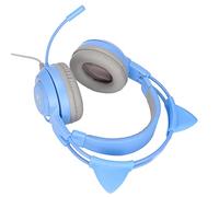 Yinhing Casque de Jeu avec Oreilles de Chat SYG25, pour USB, 3.5mm, Contrôle du Volume, Microphone, Oreillettes Détachables en Similicuir Souple (Blue)