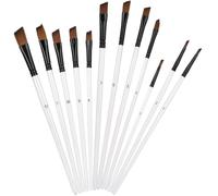 Yinhing Ensemble de 12 Pinceaux à Cheveux en Nylon avec Manche en Bois nacré Divers, Idéal pour la Peinture à l'huile et à l'acrylique, Pinceaux Ronds et Plats pour Artistes et Amateurs (C tête