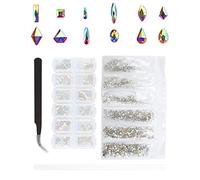 Yinhing Ensemble de Décoration en Strass pour Nail Art, Forme Unique, Couleur Exquise, Plusieurs Types de Strass, Stylo à Pointiller, Pince à épiler, Outil de Cueillette Professionnel, (4PCS)