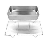 Yinhing Ensemble de Rôtissoire et de Grille Rôtissoire Rectangulaire en Acier Inoxydable de qualité Supérieure avec Grille Pratique pour une Cuisson et une Cuisson sans Effort Idéal 26,5 X 20,5 X Cm