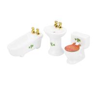 Yinhing Ensemble de Salle de Bain Miniature pour Maison de Poupée 1/24, Simulation de Baignoire en Céramique, Kit de Lavabo de Toilette élégant avec Conception à Quatre Feuilles pour Salle de Jeux