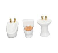 Yinhing Ensemble de Salle de Bain Miniature pour Maison de Poupée 3 Pièces, Comprenant Une Baignoire, des Toilettes et Un évier en Céramique avec Décor à Motif d'herbe pour la Collection de Meubles