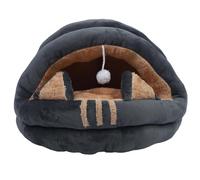 Yinhing Grotte pour Chat Semi-fermée et Confortable pour Animal de Compagnie en Peluche, Maison d'animal de Dessin animé, Design Gris Chaud pour l'automne et l'hiver, Animal de Compagnie Doux et