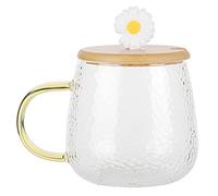 Yinhing Jolie Tasse en Verre Borosilicate de 400 Ml avec Couvercle, Cuillère en Acier Inoxydable, Idéale pour le café, le thé, le Lait, Verres élégants pour la Maison et le Bureau (#5)